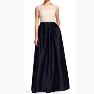 Adrianna Papell Two Toned Pearl Beaded Taffeta Gown